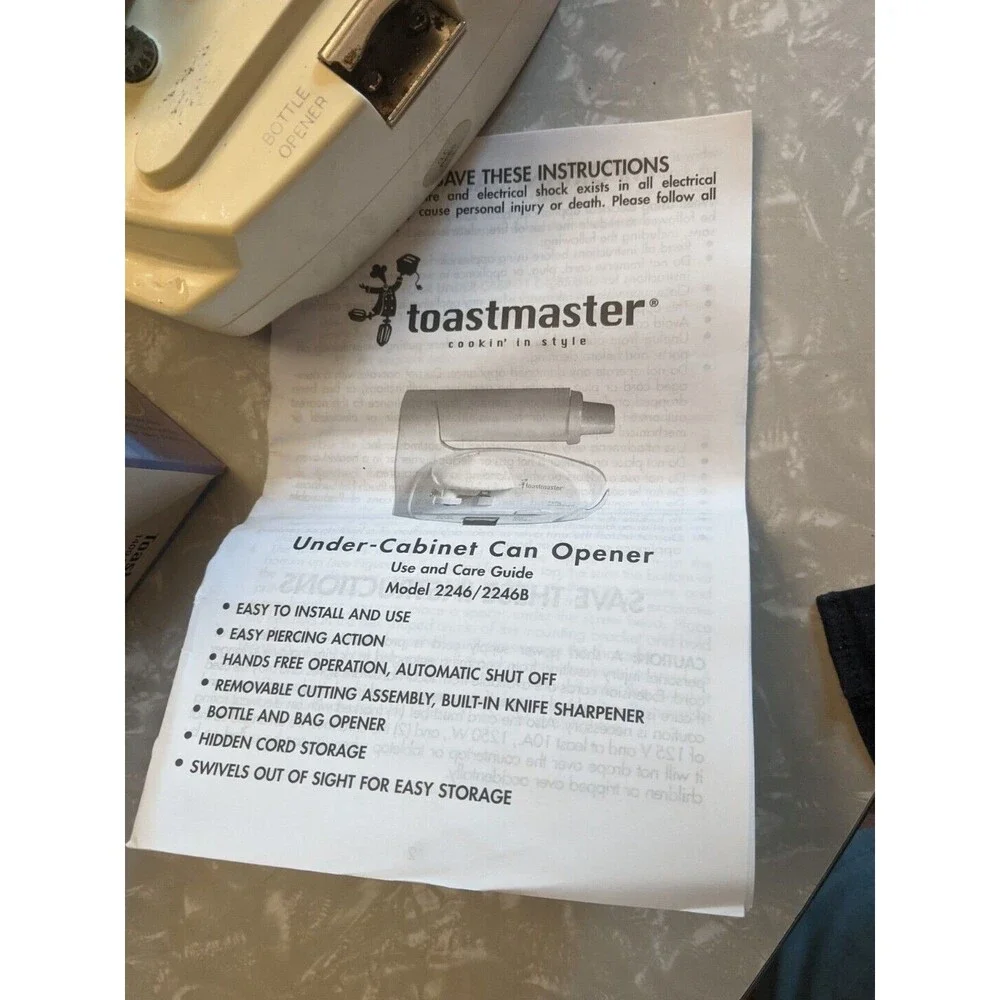 ✨ Toastmaster Under Cabinet Can Opener W/Knife Sharpener White 2246 Space Maker